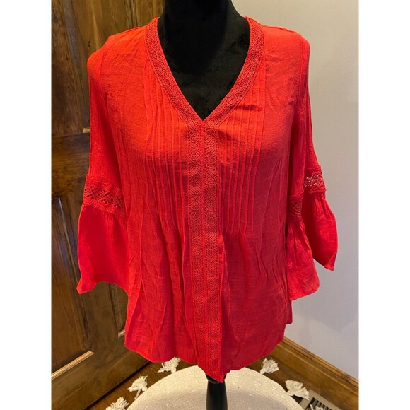 Counterparts Blouse Red Size Medium Boho Peasant  Bell Sleeves Flowy - Picture 2 of 10